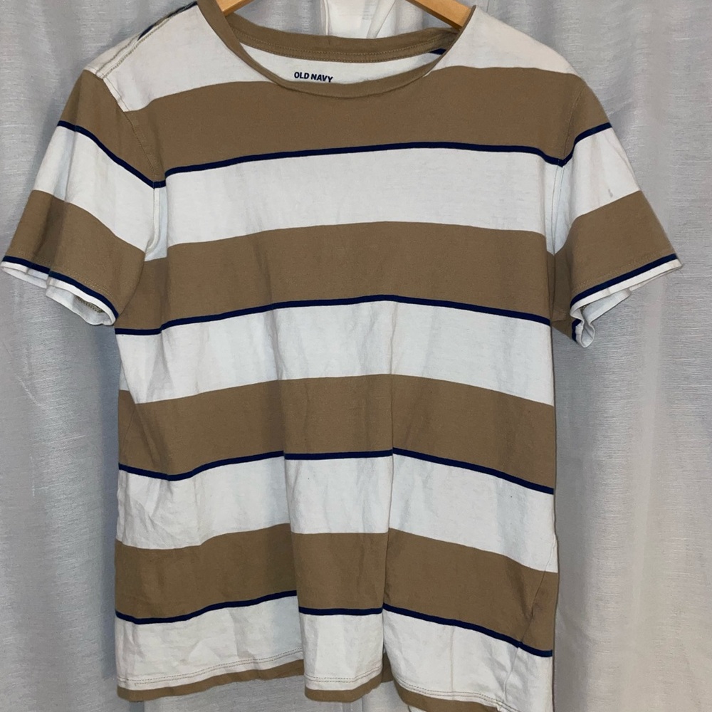 (3 for $25) Old Navy Men's 100% Cotton Tan navy White Striped short sleeve Shirt
